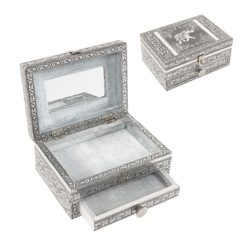 JOYERO 2 NIV METAL PLATA 12,5X12,5X10 CM