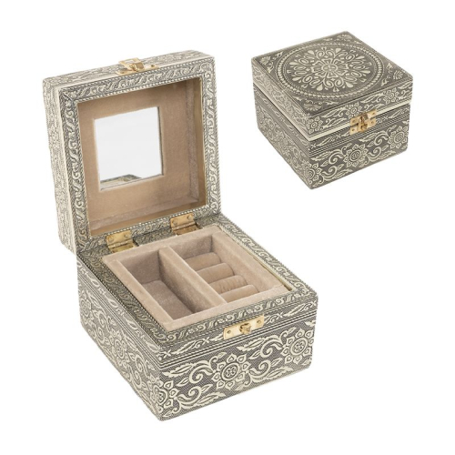 JOYERO 2 NIV METAL CHAMPGNE 12,5X12,5X10CM