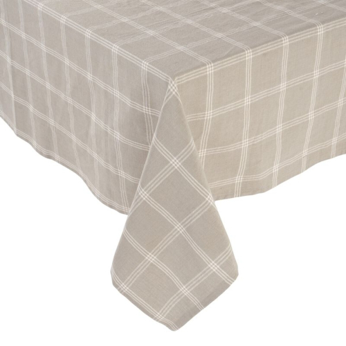 MANTEL 145X240 CUADROS BEIGE ALGODON