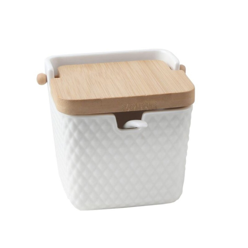 AZUCARERO C/CUCHARA PORCELANA GRABADA