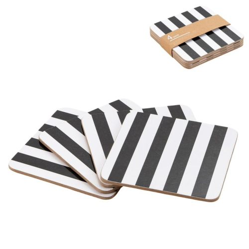 JGO 4 POSAVASOS RAYAS NEGRO CORCHO