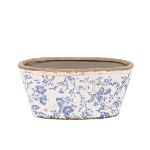 MACETERO OVAL FLOR AZUL