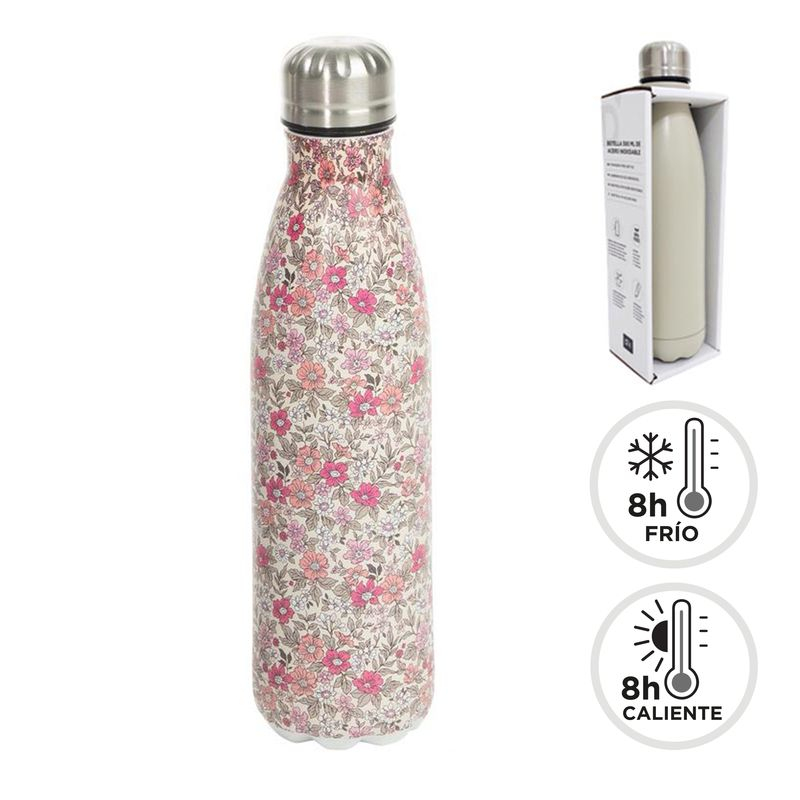 BOTELLA ACERO INOX.  500ML FLORES