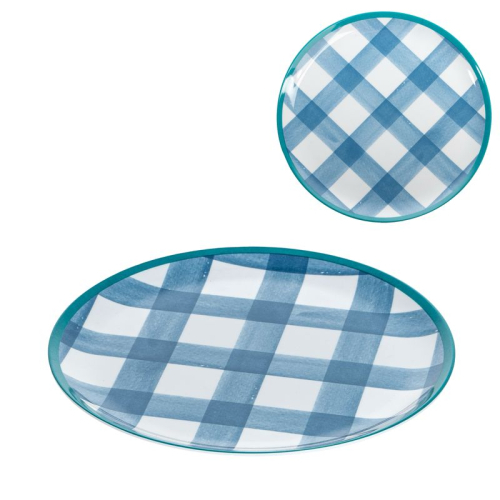 PLATO POSTRE 20CM MELAM VICHY AZUL