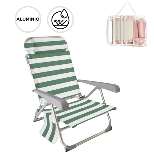 SILLA PLAYA PLEG RECL C/ COJIN RAYAS VERDE