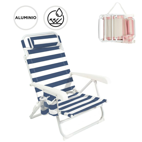 SILLA PLAYA PLEG RECL C/ COJIN RAYAS AZUL MARINO