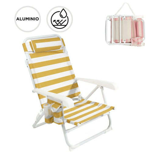 SILLA PLAYA PLEG RECL C/ COJIN RAYAS AMARILLO