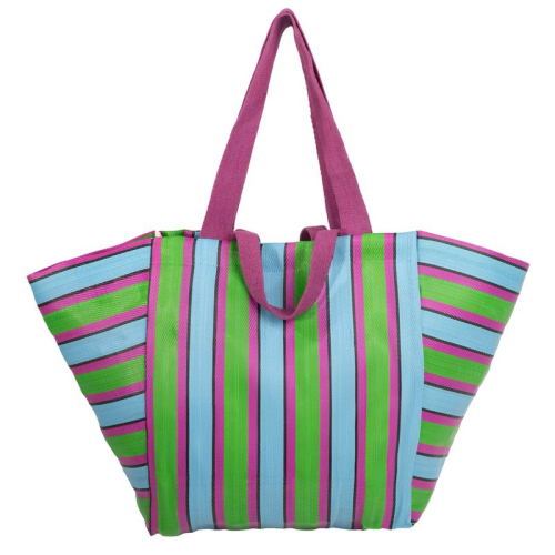 BOLSO PLASTICO RECICLADO DOBLE ASA RAYAS
